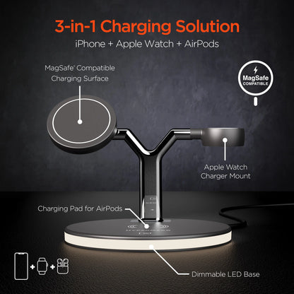 Hypergear Maxcharge 3-In-1 Magsafe Wireless Charging Stand for Phones (15515-HYP)