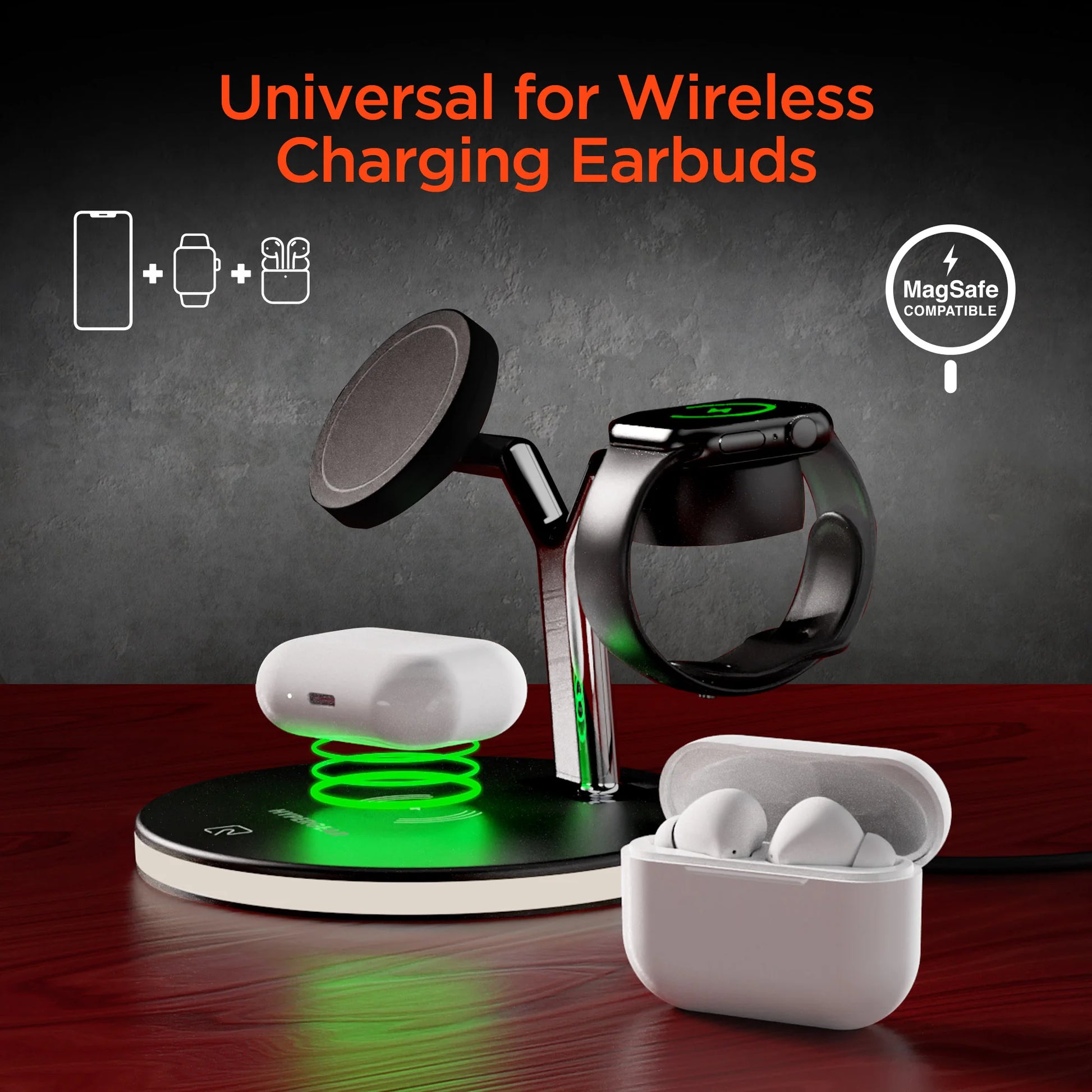 Hypergear Maxcharge 3-In-1 Magsafe Wireless Charging Stand for Phones (15515-HYP)