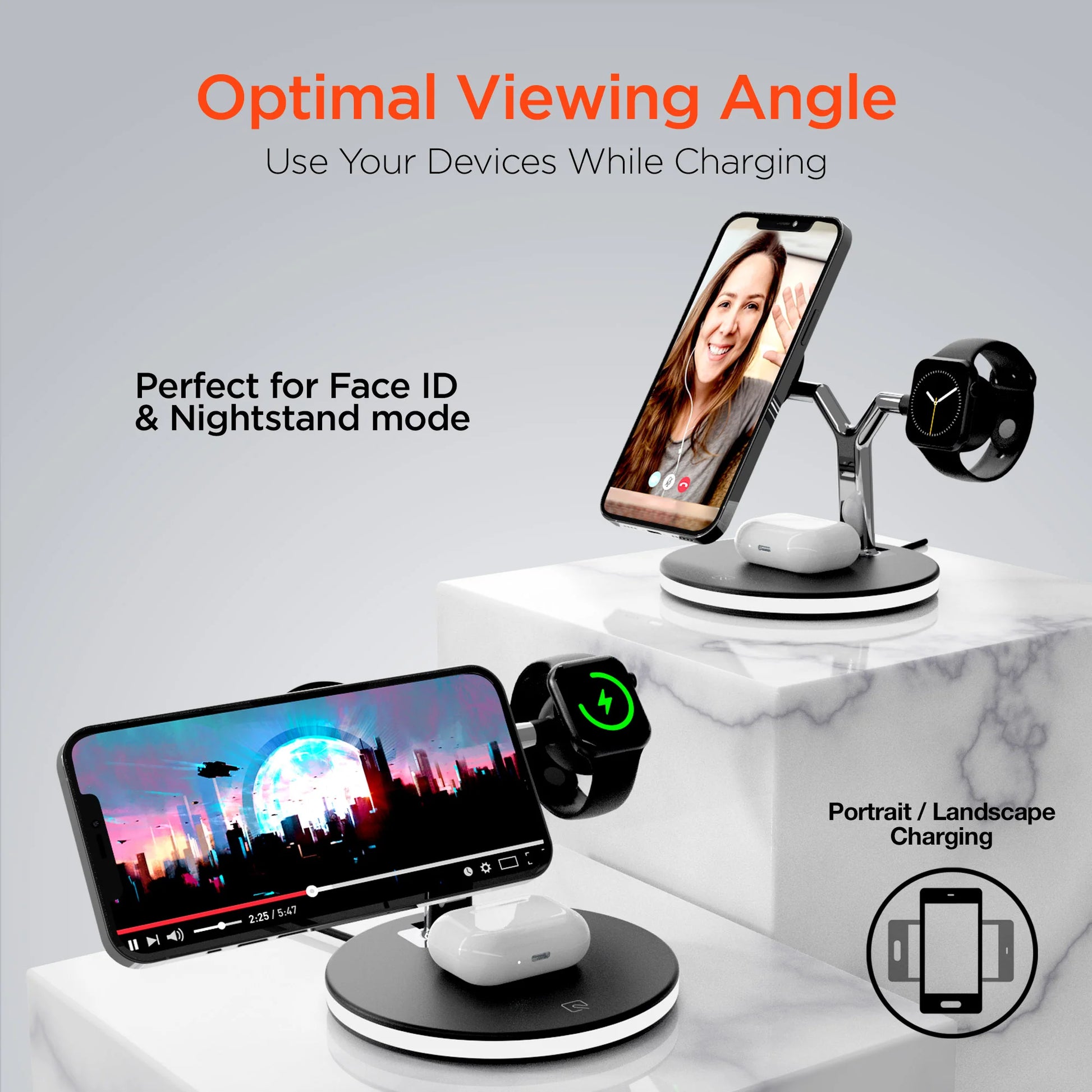 Hypergear Maxcharge 3-In-1 Magsafe Wireless Charging Stand for Phones (15515-HYP)