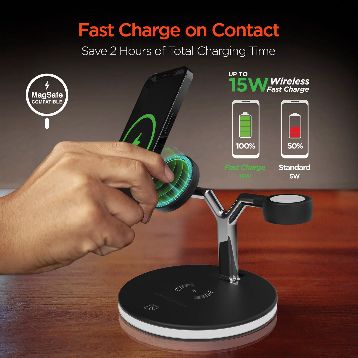 Hypergear Maxcharge 3-In-1 Magsafe Wireless Charging Stand for Phones (15515-HYP)