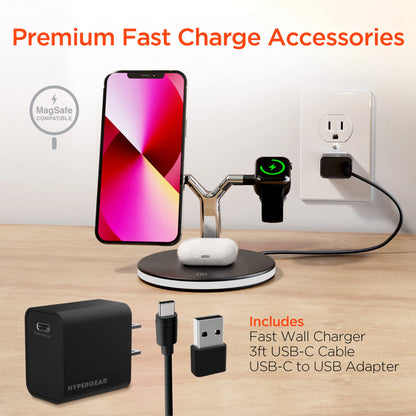 Hypergear Maxcharge 3-In-1 Magsafe Wireless Charging Stand for Phones (15515-HYP)